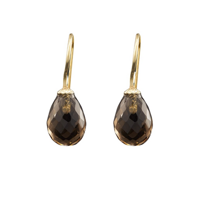 Snoepjes | 14 karaat geelgouden bruine rookkwarts oorhangers | druppelvormig 10x 7 mm