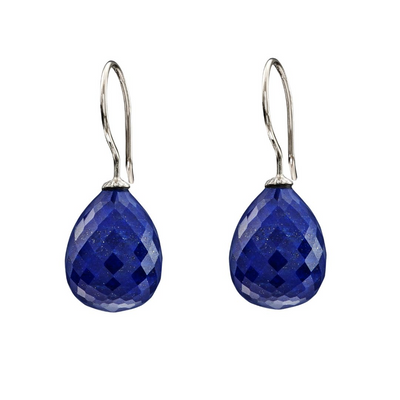 Snoepjes | 14 karaat witgouden blauwe lapis lazuli oorhangers | druppelvormig