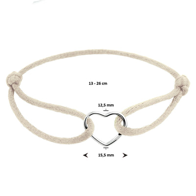 Basis | Ivoor gevlochten armband uitgevoerd met een gerhodineerd 925 zilveren hartje