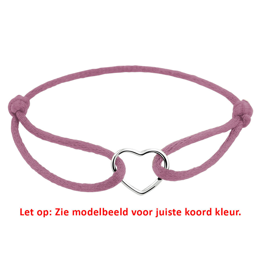 Basis | Oud roze gevlochten armband uitgevoerd met een gerhodineerd 925 zilveren hartje