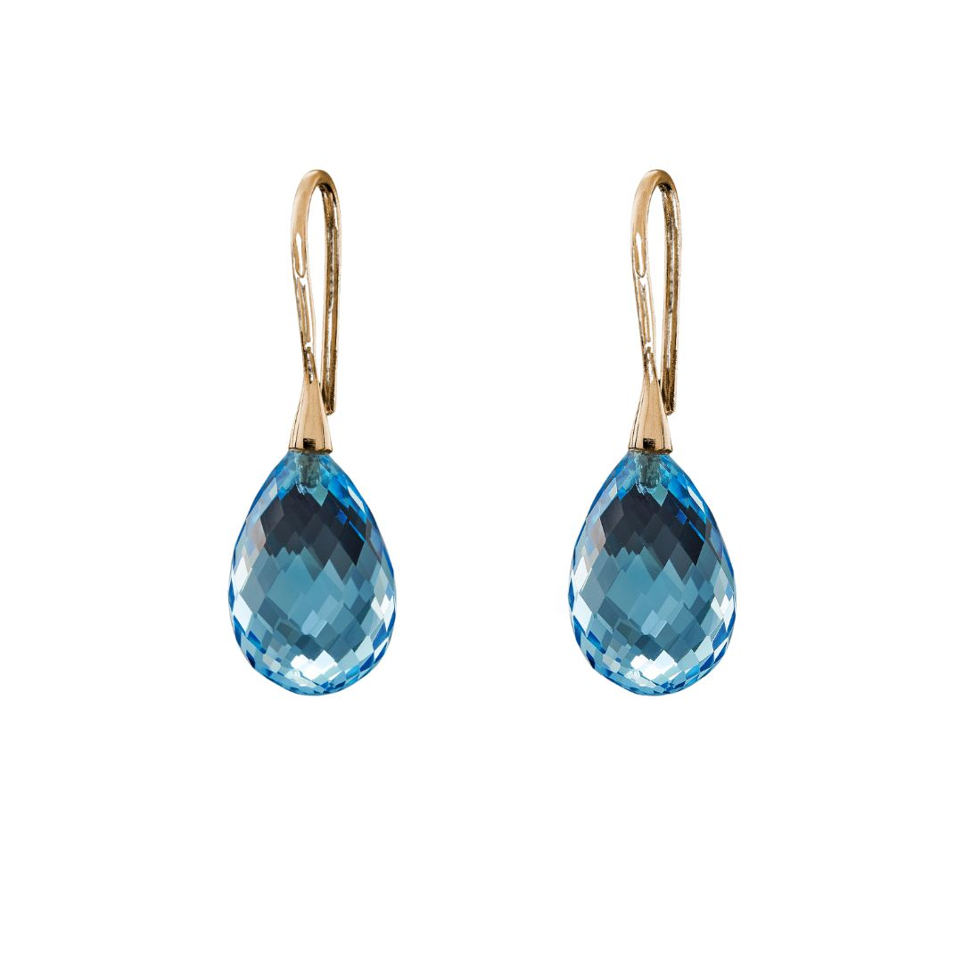 14 karaat geelgouden blauwe topaas oorhangers | druppelvormig XL