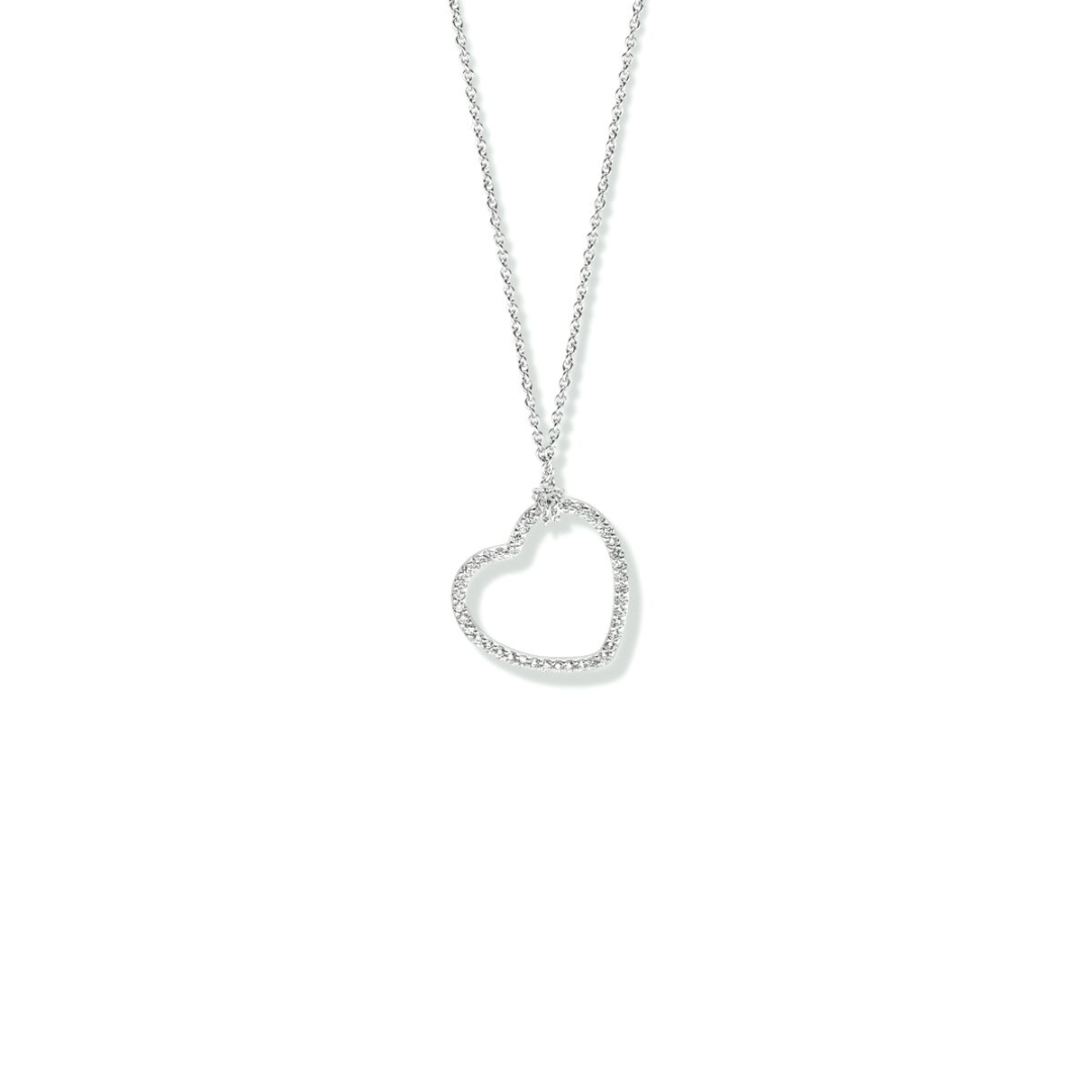 14 karaat witgouden collier anker schakel met open hart hanger, volgezet met diamant 0.19crt totaal