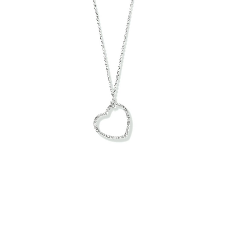 14 karaat witgouden collier anker schakel met open hart hanger, volgezet met diamant 0.19crt totaal