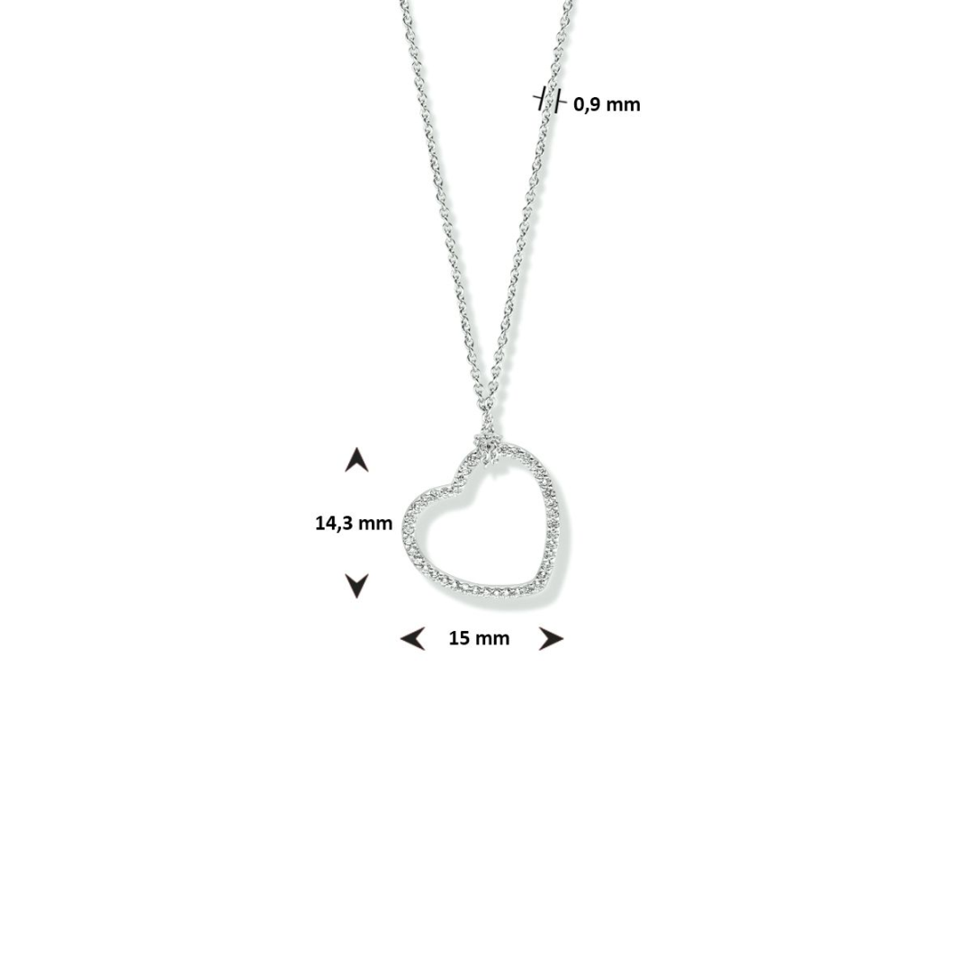 14 karaat witgouden collier anker schakel met open hart hanger, volgezet met diamant 0.19crt totaal