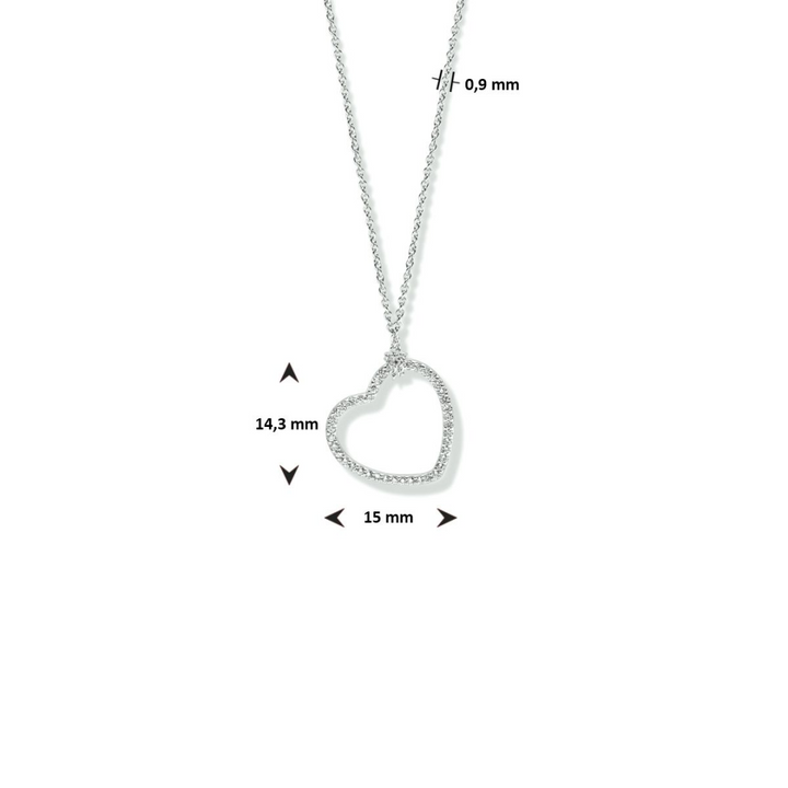 14 karaat witgouden collier anker schakel met open hart hanger, volgezet met diamant 0.19crt totaal
