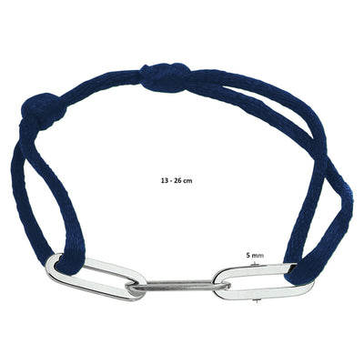 Basis | Donkerblauw gevlochten armband uitgevoerd met gerhodineerd 925 zilveren schakels met een breedte van 5mm