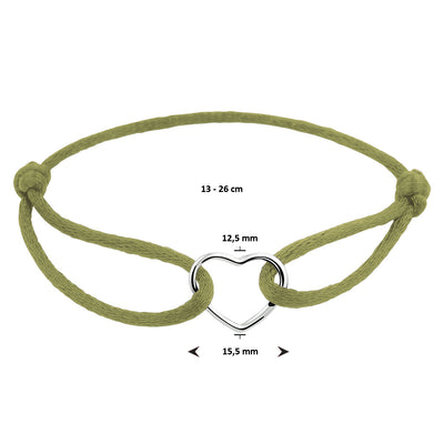 Basis | Mosgroen gevlochten armband uitgevoerd met een gerhodineerd 925 zilveren hartje