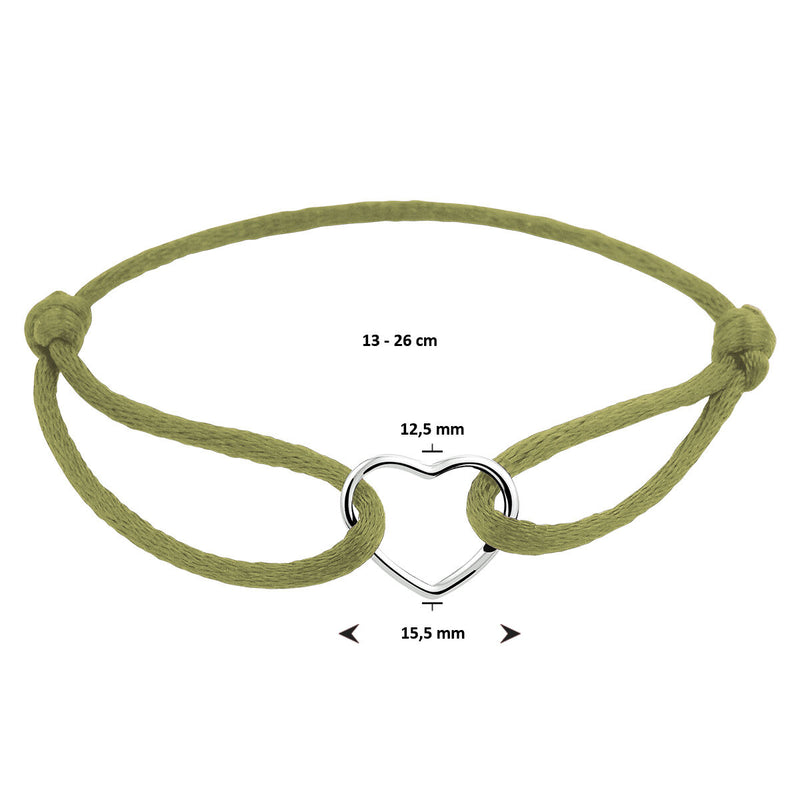 Basis | Mosgroen gevlochten armband uitgevoerd met een gerhodineerd 925 zilveren hartje