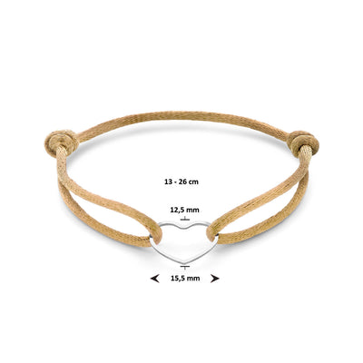 Basis | Caramel gevlochten armband uitgevoerd met gerhodineerd 925 zilveren hartje