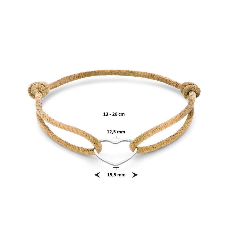 Basis | Caramel gevlochten armband uitgevoerd met gerhodineerd 925 zilveren hartje
