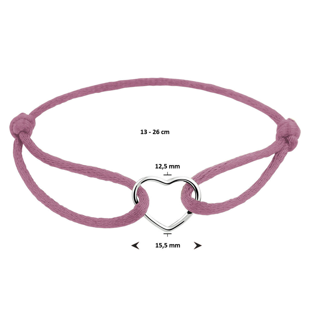 Basis | Oud roze gevlochten armband uitgevoerd met een gerhodineerd 925 zilveren hartje