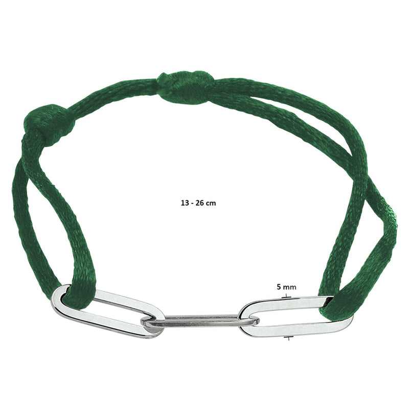 Basis | Groen gevlochten armband uitgevoerd met gerhodineerd 925 zilveren schakels met een breedte van 5mm