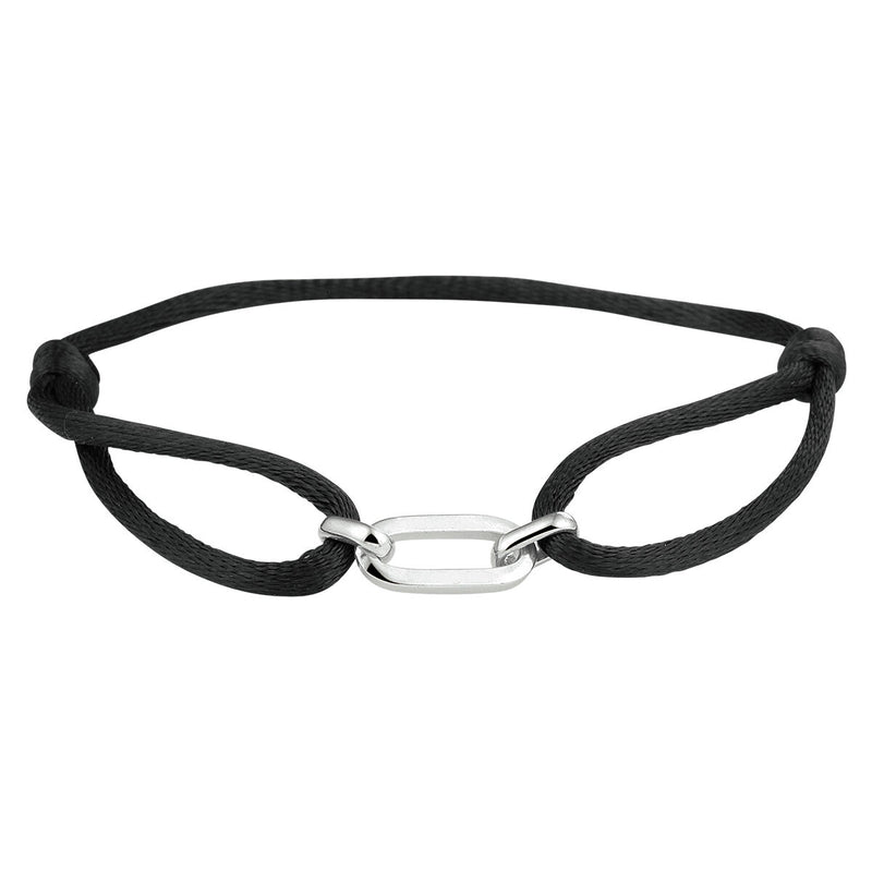 Basis | Zwart gevlochten armband uitgevoerd met een 925 zilveren element