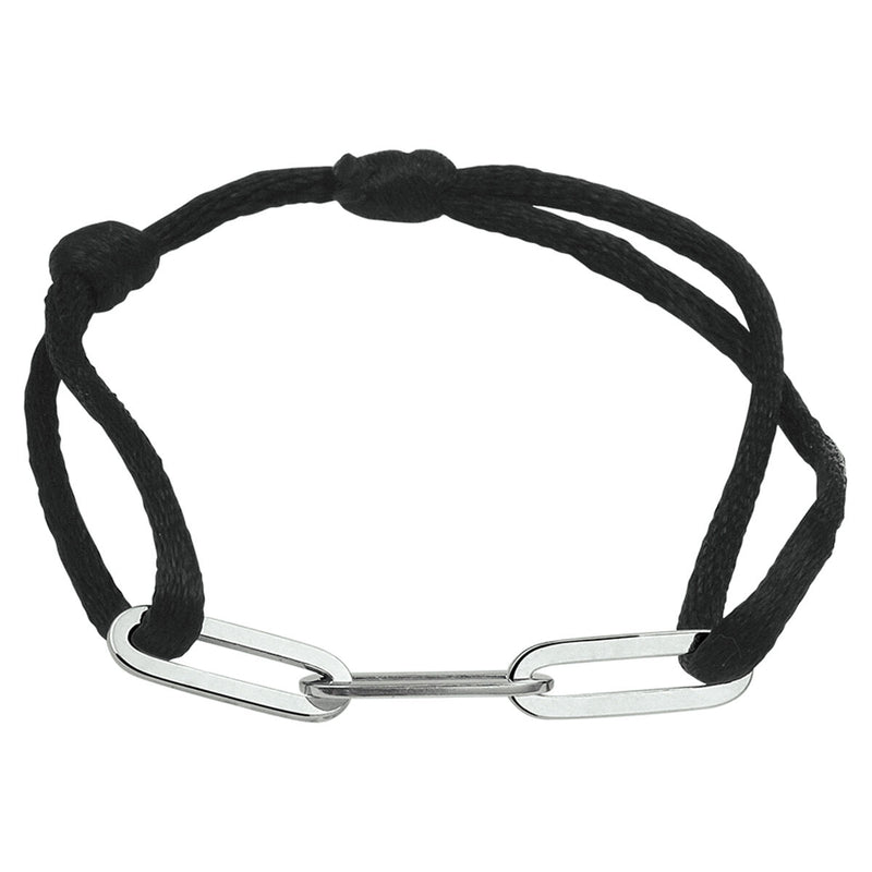 Basis | Zwart gevlochten armband uitgevoerd met gerhodineerd 925 zilveren schakels met een breedte 5mm