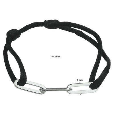 Basis | Zwart gevlochten armband uitgevoerd met gerhodineerd 925 zilveren schakels met een breedte 5mm
