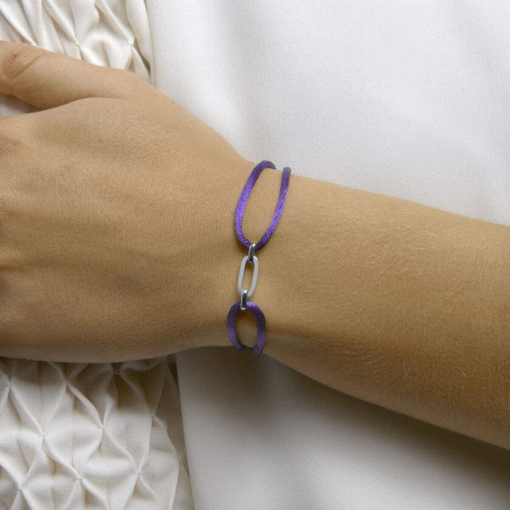 Basis | Paars gevlochten armband uitgevoerd met een 925 zilveren element