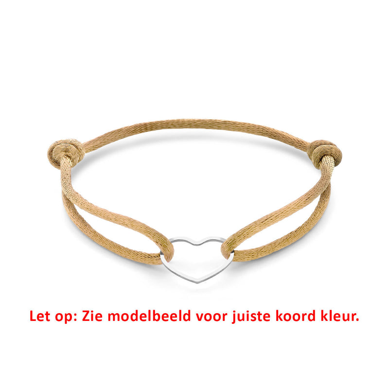 Basis | Caramel gevlochten armband uitgevoerd met gerhodineerd 925 zilveren hartje