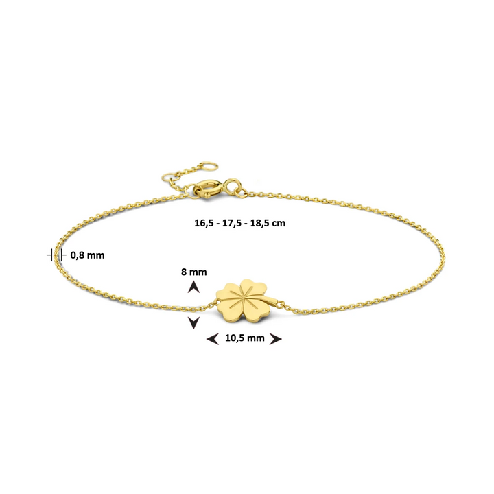 armband klaver 16,5 - 17,5 - 18,5 cm 14K geelgoud