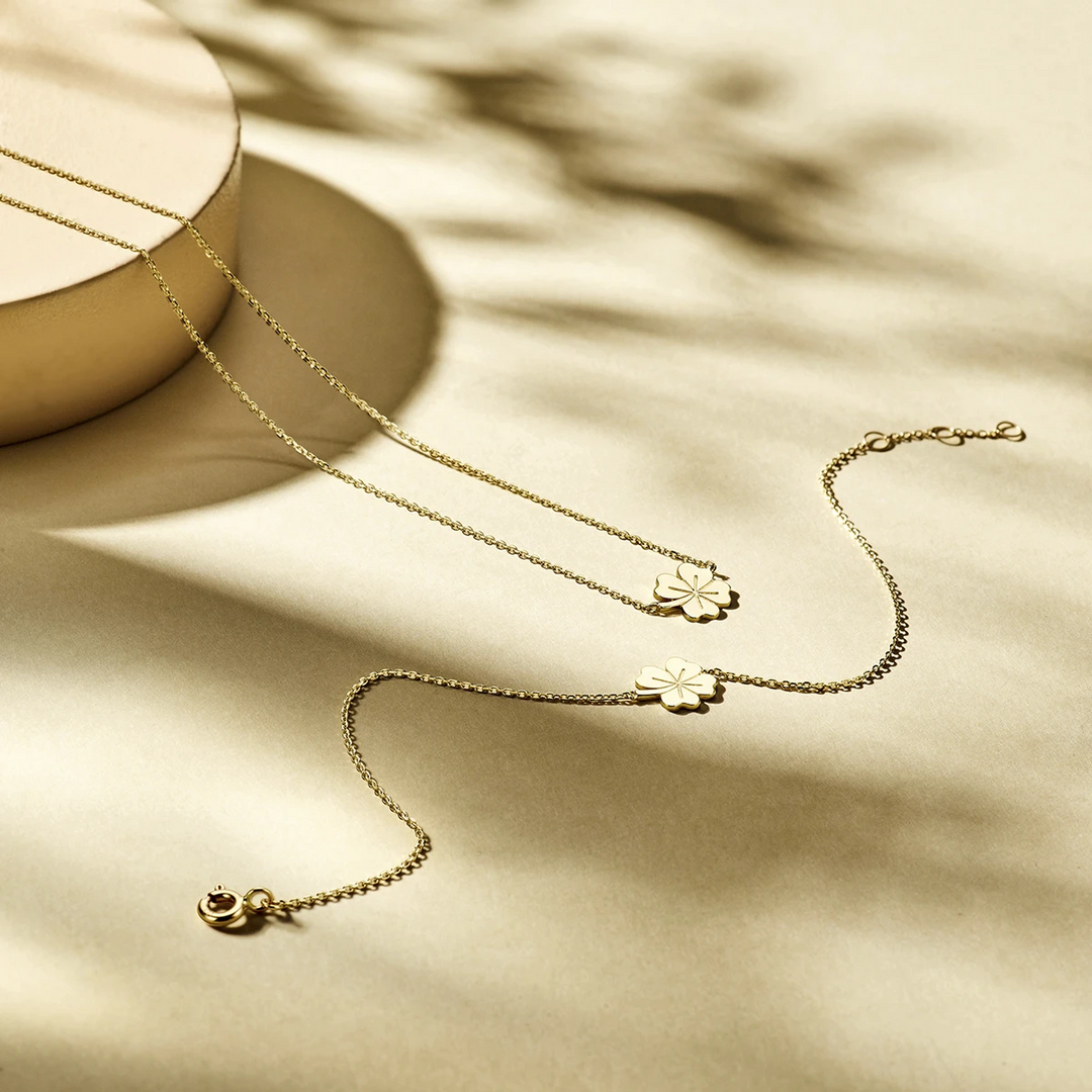 armband klaver 16,5 - 17,5 - 18,5 cm 14K geelgoud