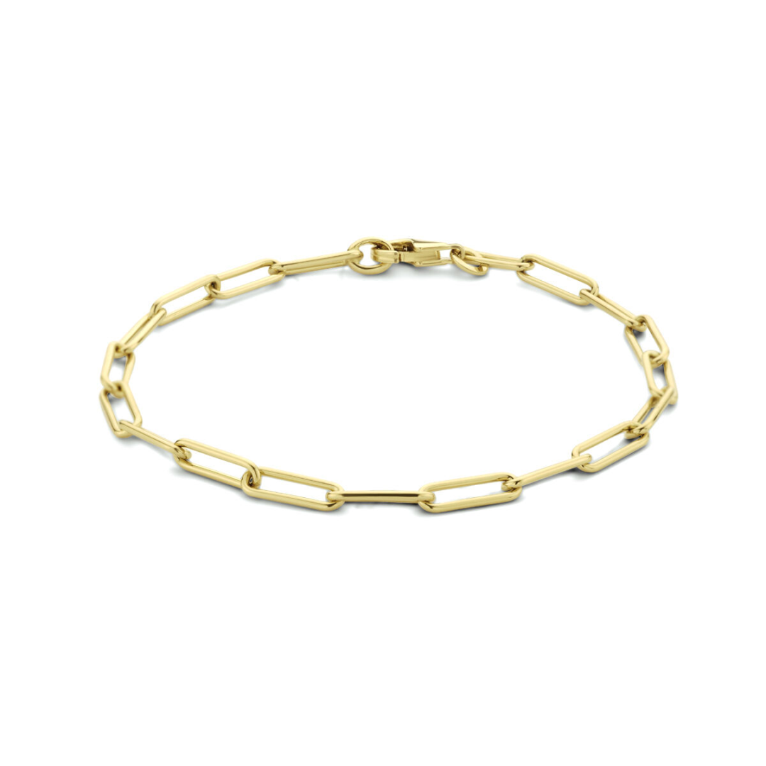 Basis | 14k Geelgouden armband uitgevoerd met een paperclip schakel en een karabijnslot