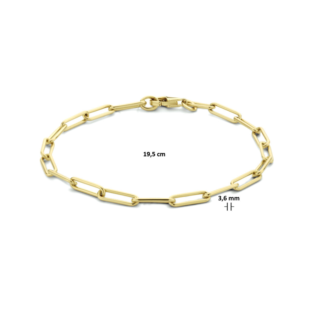 Basis | 14k Geelgouden armband uitgevoerd met een paperclip schakel en een karabijnslot