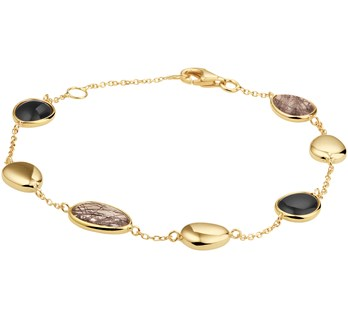 Basis | 14k Geelgouden armband uitgevoerd met schitterend zwart rutiel en onyx
