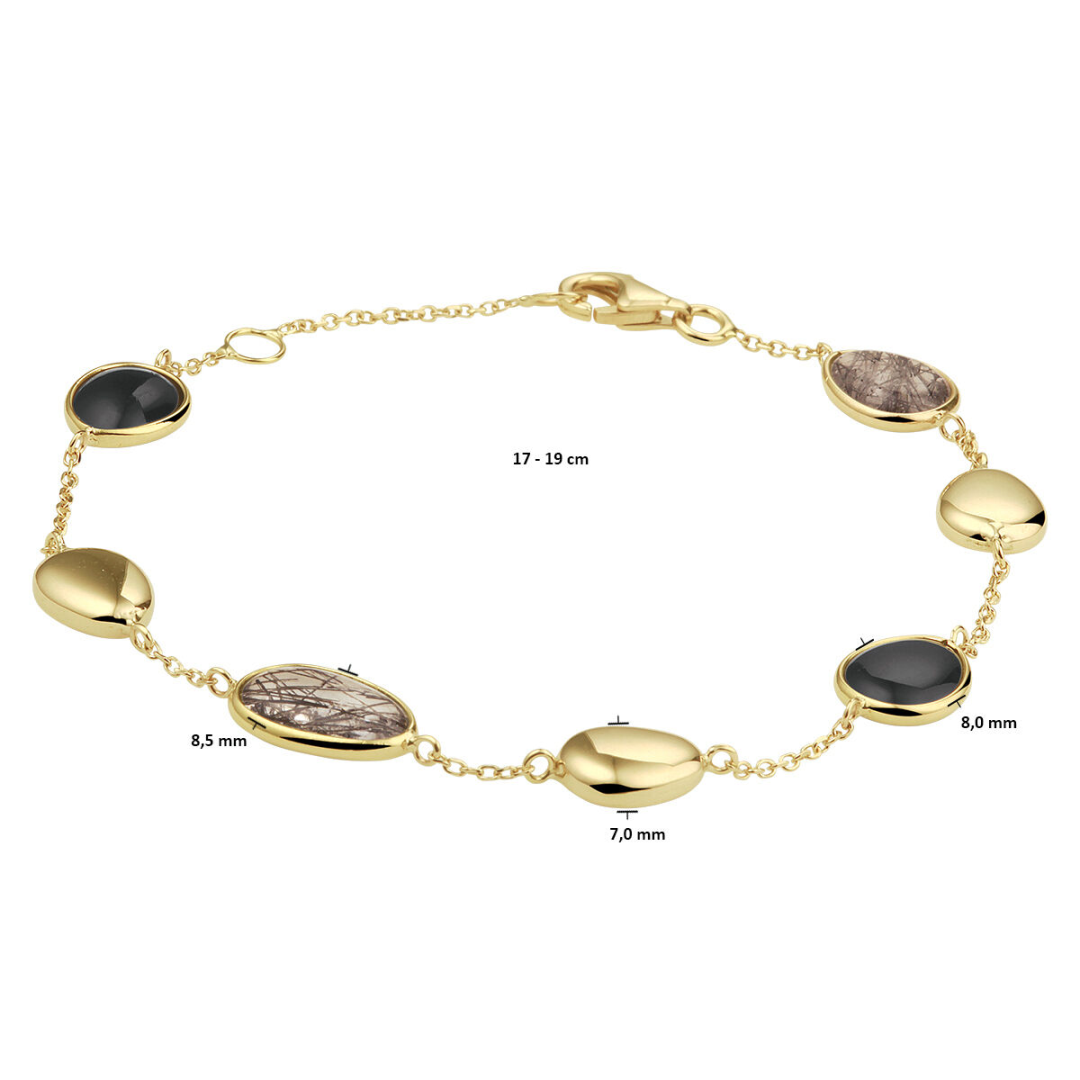 Basis | 14k Geelgouden armband uitgevoerd met schitterend zwart rutiel en onyx