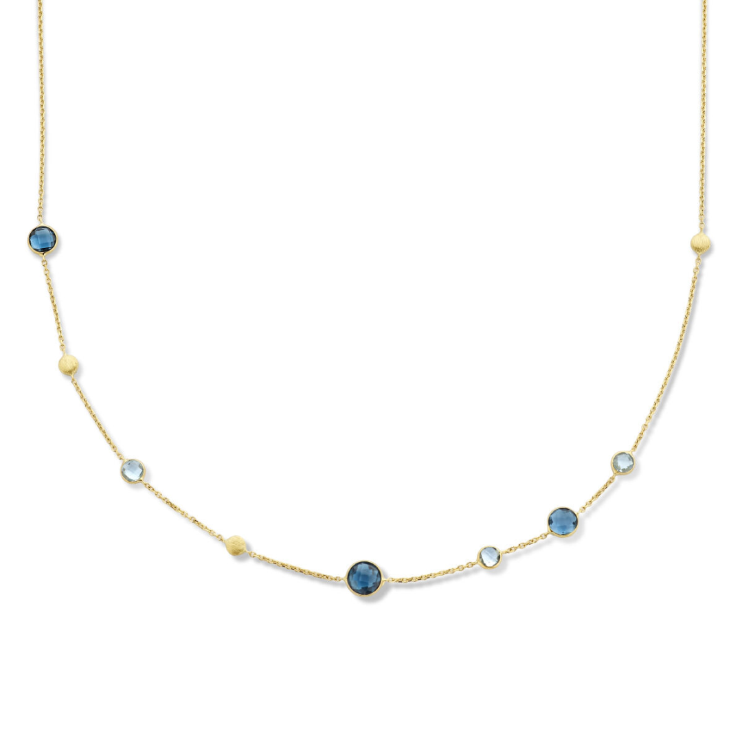 House of SIS| 14k Geelgouden collier uitgevoerd met blauw topaas en London blue topaas stenen