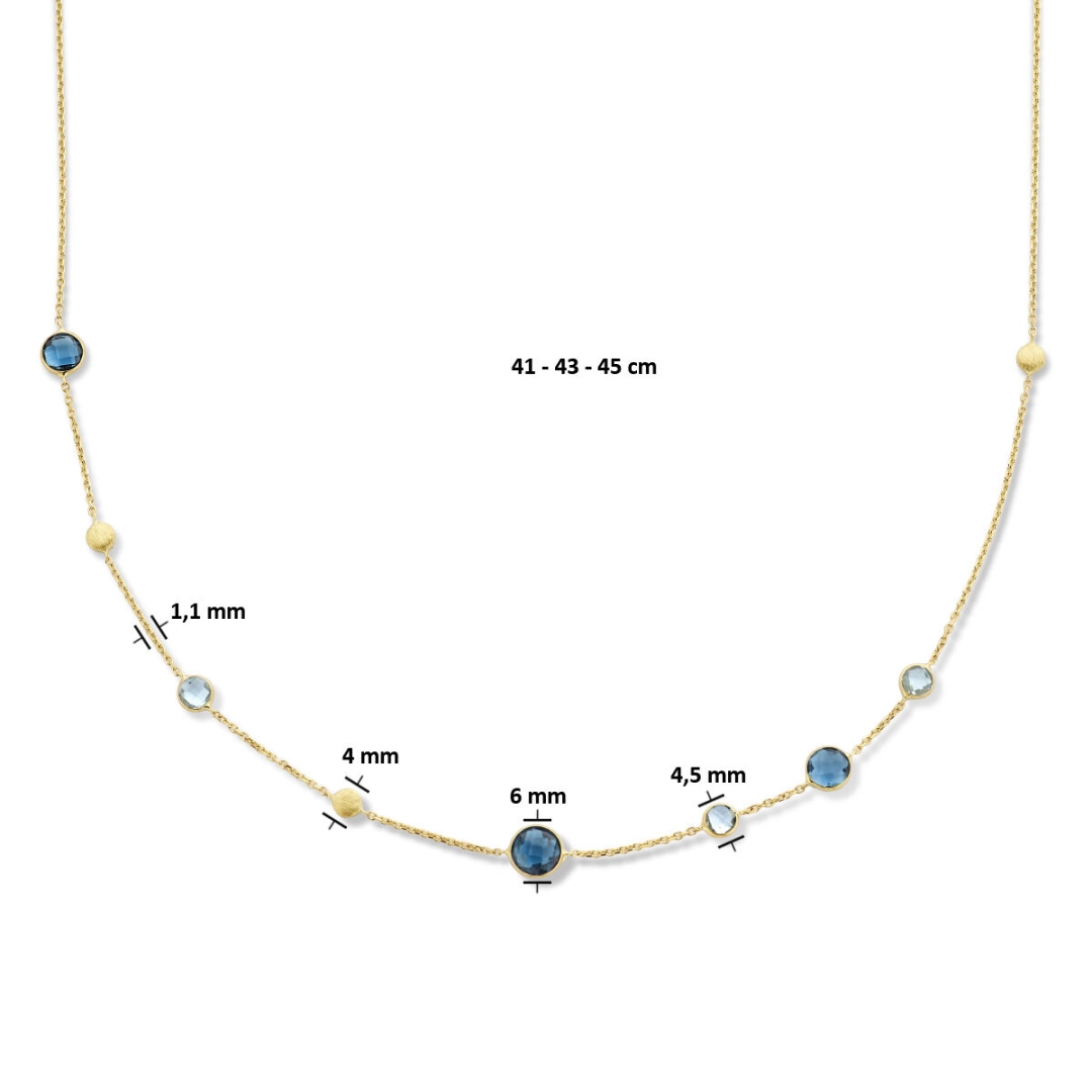 House of SIS| 14k Geelgouden collier uitgevoerd met blauw topaas en London blue topaas stenen