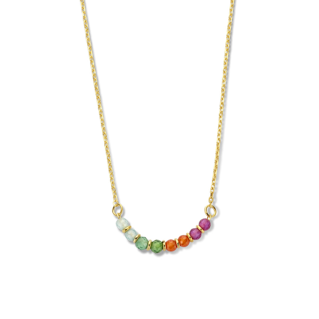 Basis | 14k Geelgouden collier uitgevoerd met gekleurd korund en een karabijn sluiting