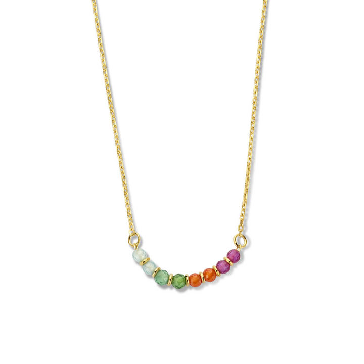 Basis | 14k Geelgouden collier uitgevoerd met gekleurd korund en een karabijn sluiting