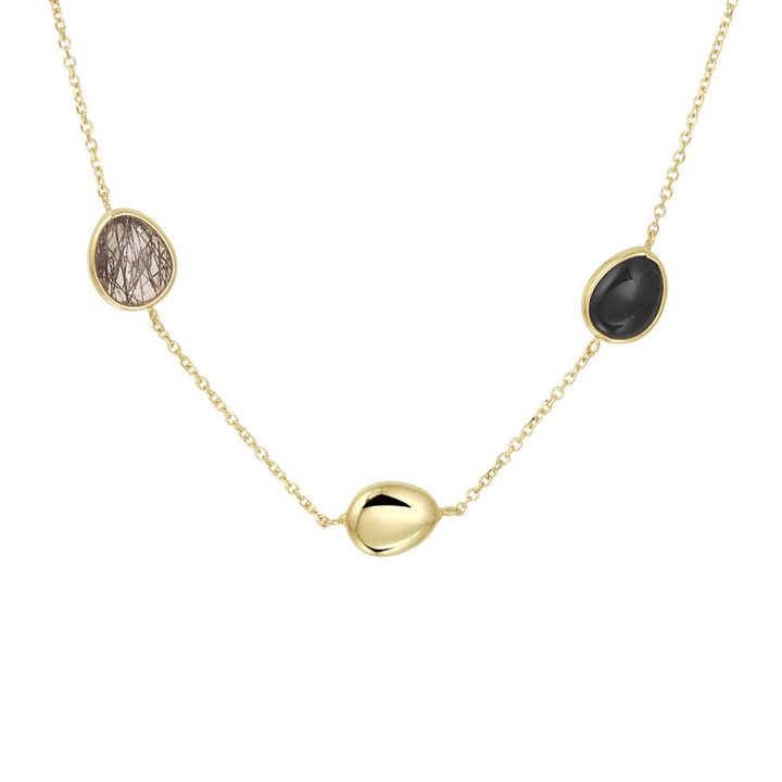 Basis | 14k Geelgouden collier uitgevoerd met schitterend zwart rutiel en onyx
