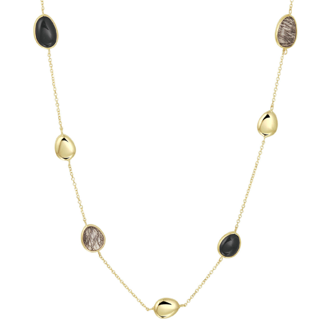 Basis | 14k Geelgouden collier uitgevoerd met schitterend zwart rutiel en onyx