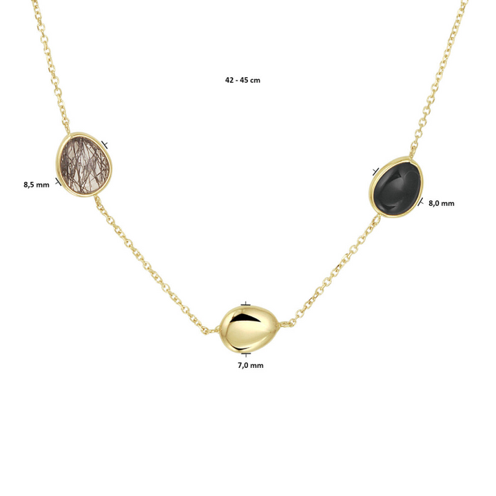 Basis | 14k Geelgouden collier uitgevoerd met schitterend zwart rutiel en onyx