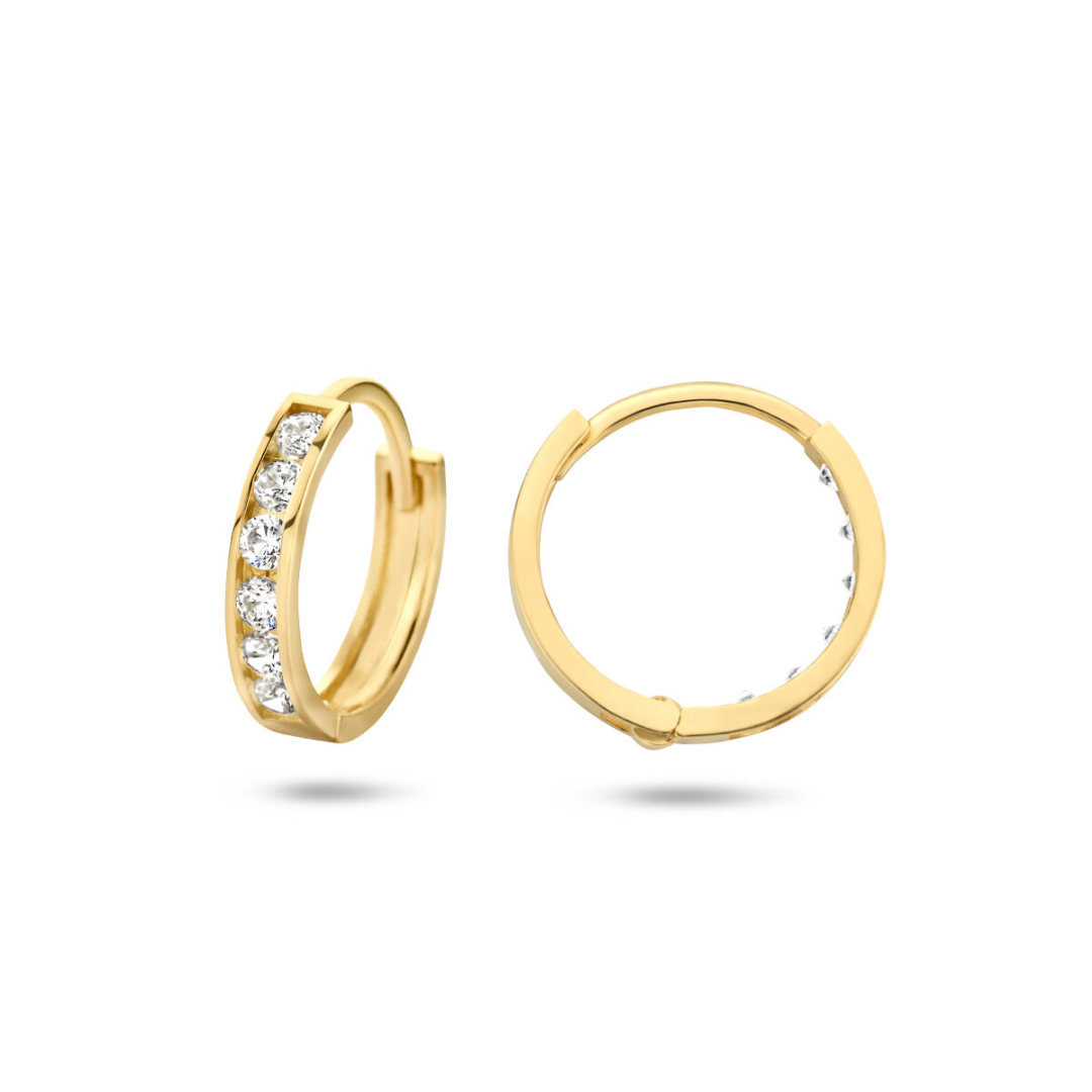 Basis | 14k Geelgouden klapoorringen uitgevoerd met een schitterende zirkonia rij