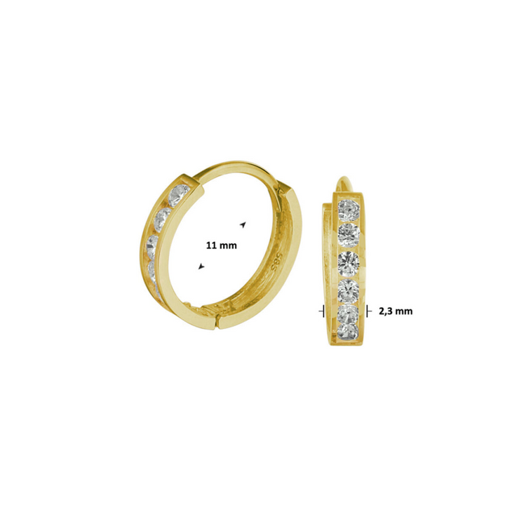 Basis | 14k Geelgouden klapoorringen uitgevoerd met een schitterende zirkonia rij