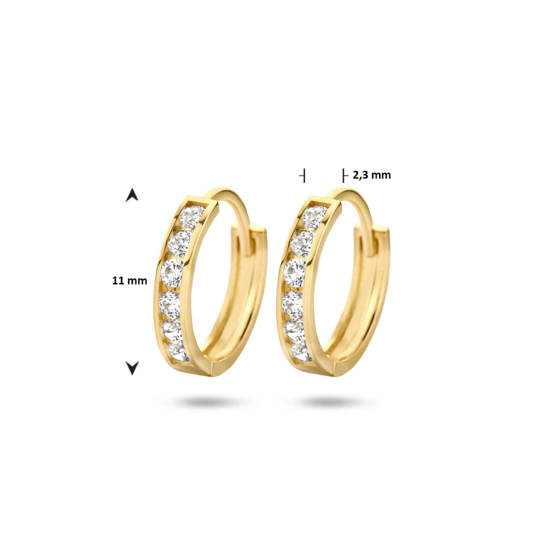 Basis | 14k Geelgouden klapoorringen uitgevoerd met een schitterende zirkonia rij