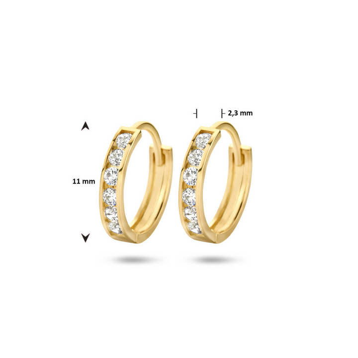 Basis | 14k Geelgouden klapoorringen uitgevoerd met een schitterende zirkonia rij