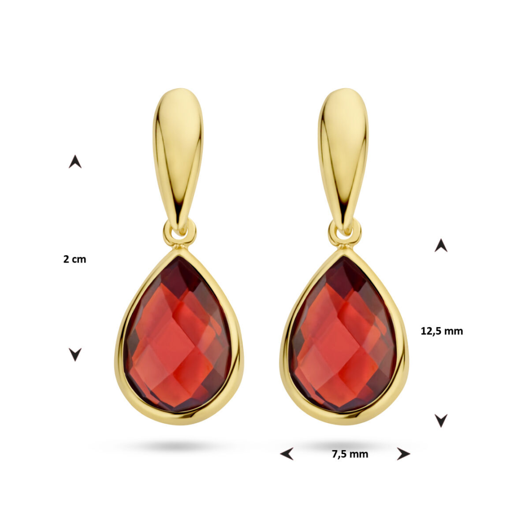 Basis | 14k Geelgouden oorhangers uitgevoerd met een schitterende granaat