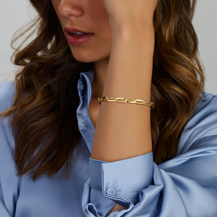 Basis | 14k Geelgouden paperclip armband met een schakelbreedte van 6mm