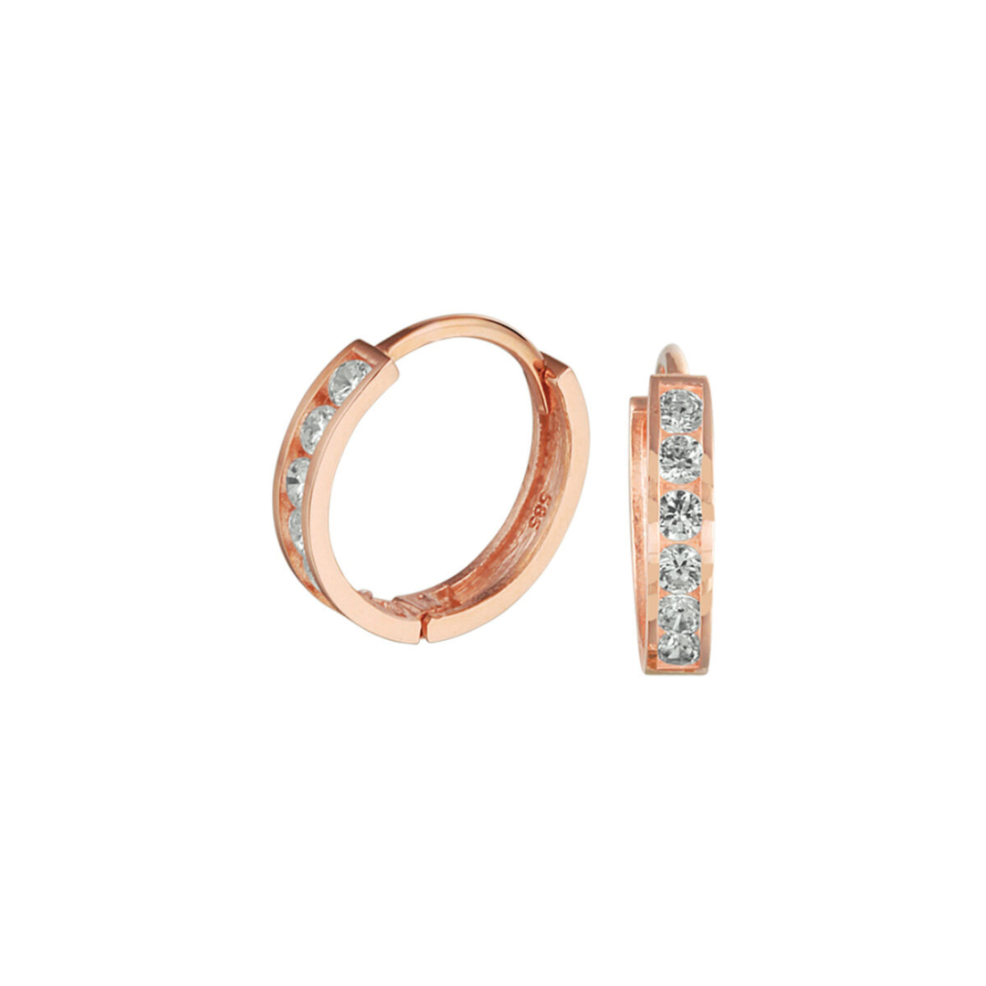 Basis | 14k Rosegouden oorringen met scharnier uitgevoerd met een zirkonia rij