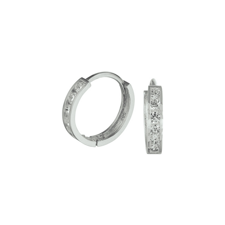 Basis | 14k Witgouden oorringen met scharnier uitgevoerd met een zirkonia rij