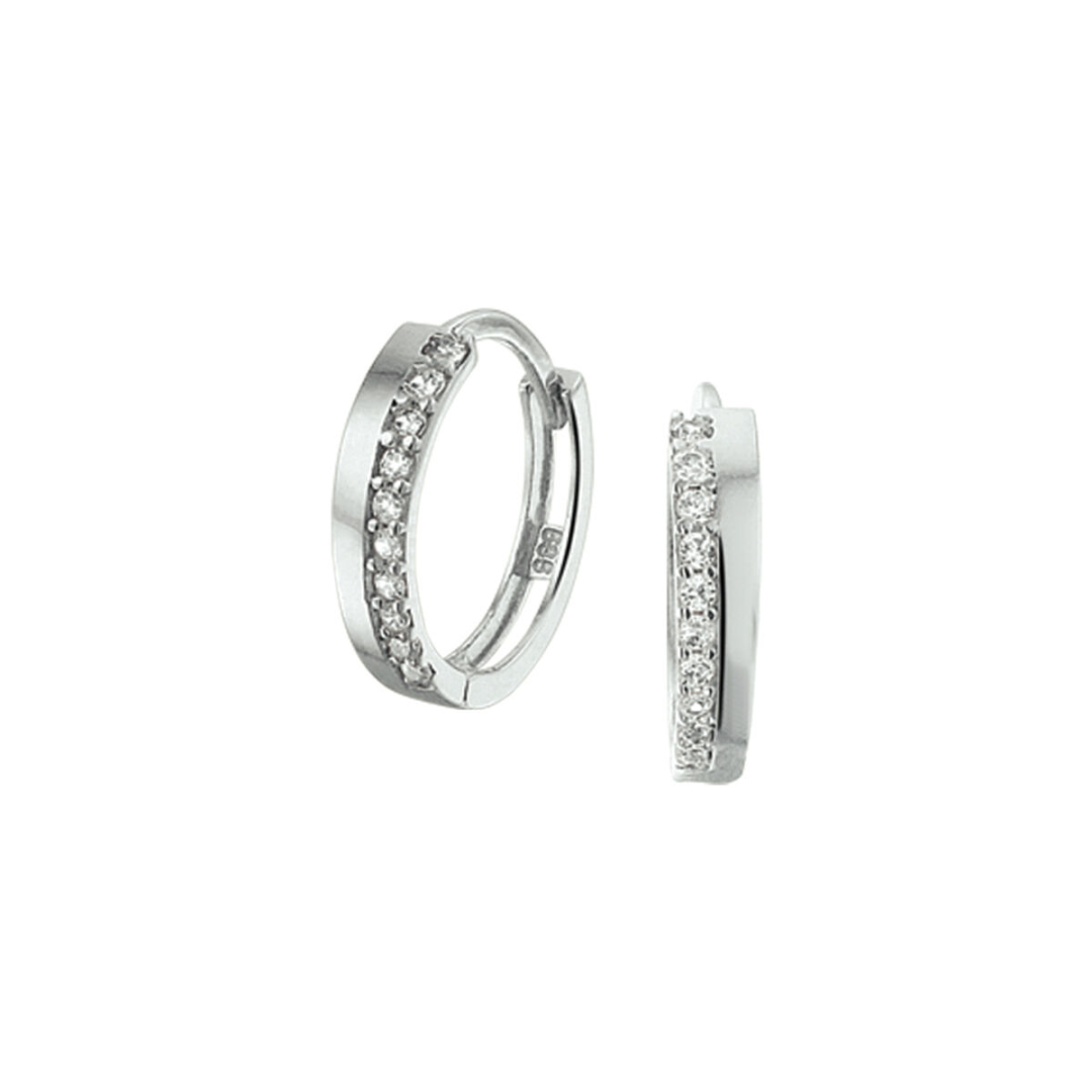 Basis | Chique witgouden klapoorringen met een luxe rijzetting van zirkonia