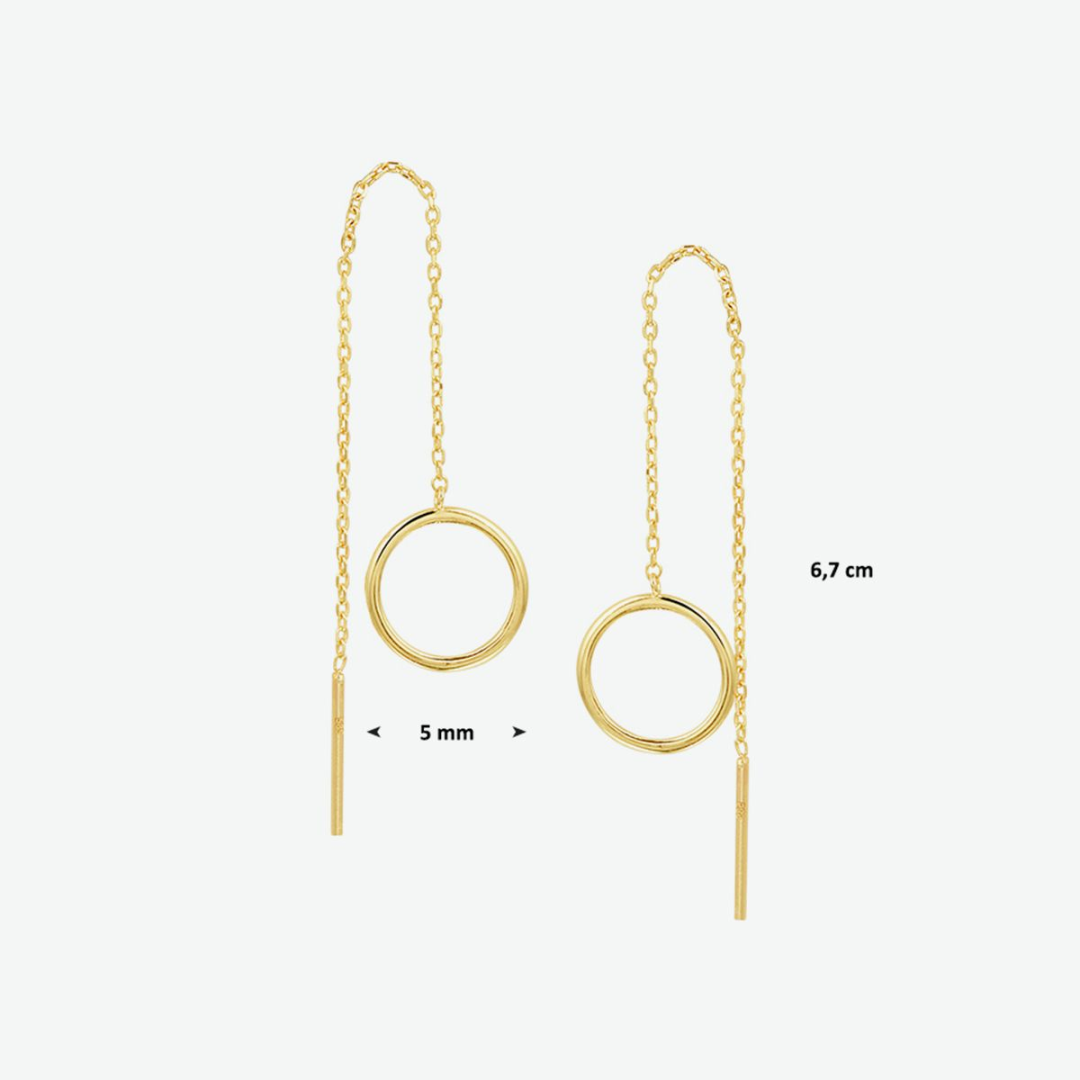 Basis | Geelgouden doortrekoorbellen met een totale hoogte van 6mm