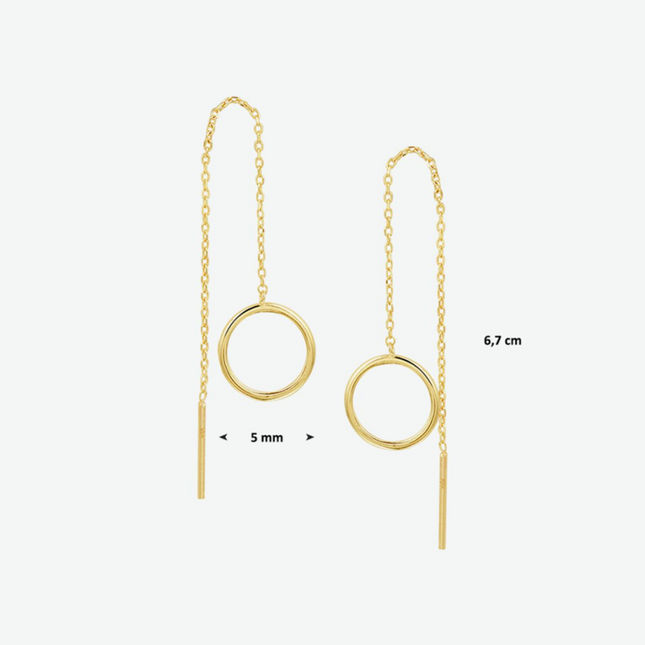 Basis | Geelgouden doortrekoorbellen met een totale hoogte van 6mm