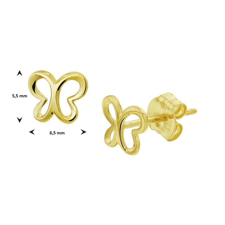 Basis | Geelgouden oorknoppen met een vlinder in de afmeting 5mm