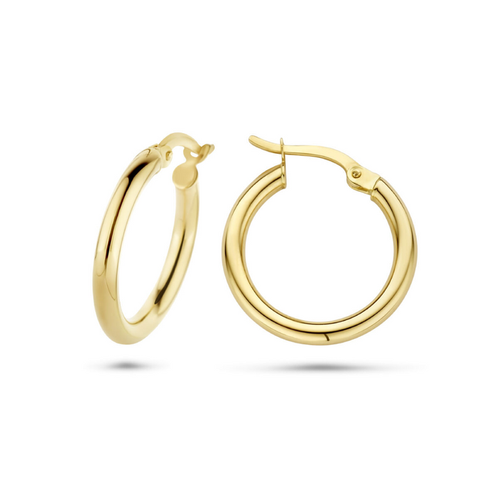 Basis | Geelgouden oorringen met een ronde buis en een hefboom-sluiting