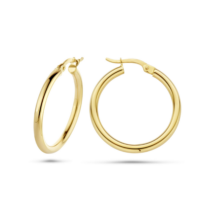 Basis | Geelgouden oorringen met een ronde buis en een hefboom-sluiting