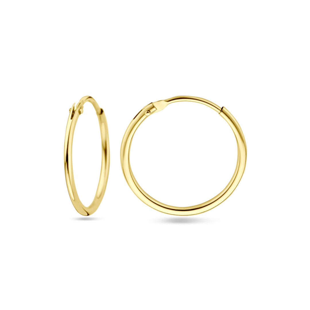 Basis | Geelgouden oorringen met een ronde buis en een scharnier-sluiting