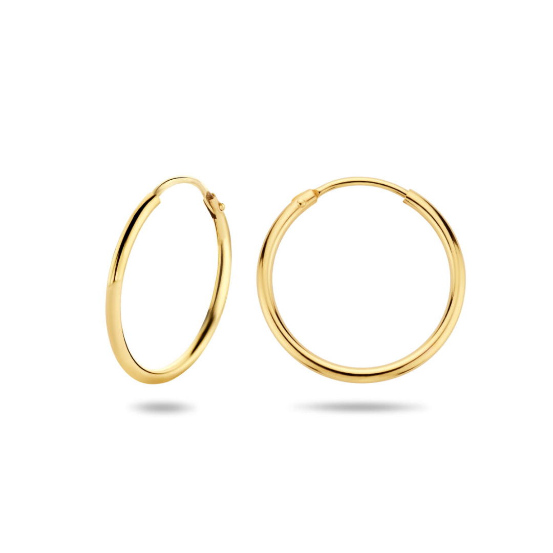 Basis | Geelgouden oorringen met een ronde buis en een scharnier-sluiting